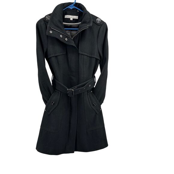 Kenneth Cole New York Waist Tie Coat WMNS 4 Black Wool Blend Zip Up Lined Jacket - Picture 4 of 10